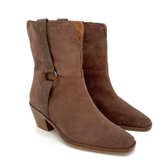 New Lucky Brand Kamaree Western Cowboy Bootie Chocolate Brown Suede Size 8.5 - Picture 1 of 10